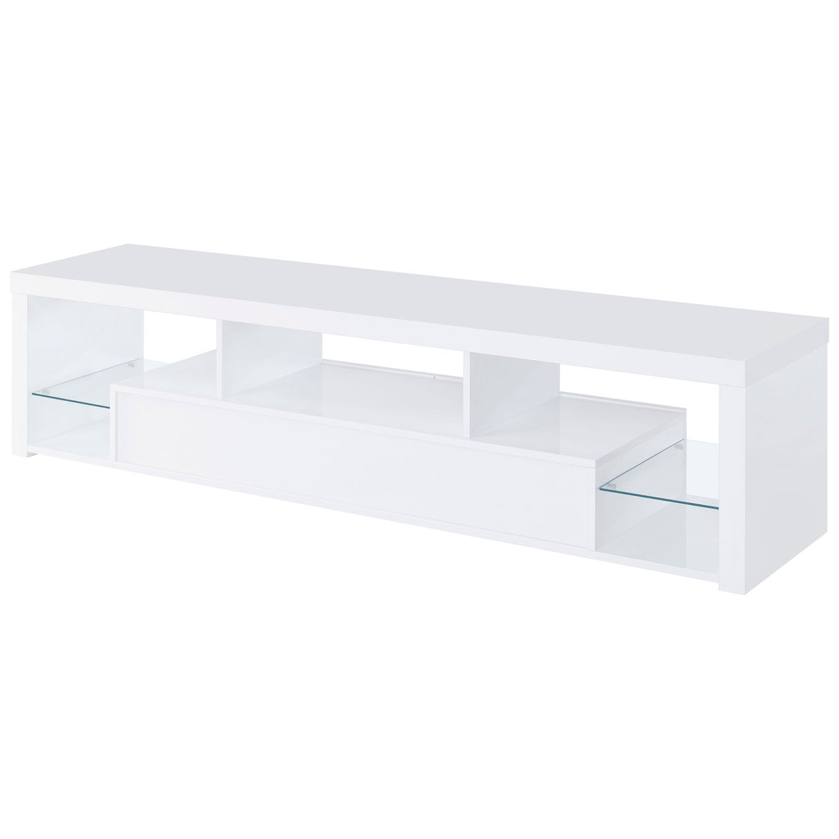 Jude 2 - drawer 71" TV Stand With Shelving White High Gloss | Coaster | Home Elegance USA