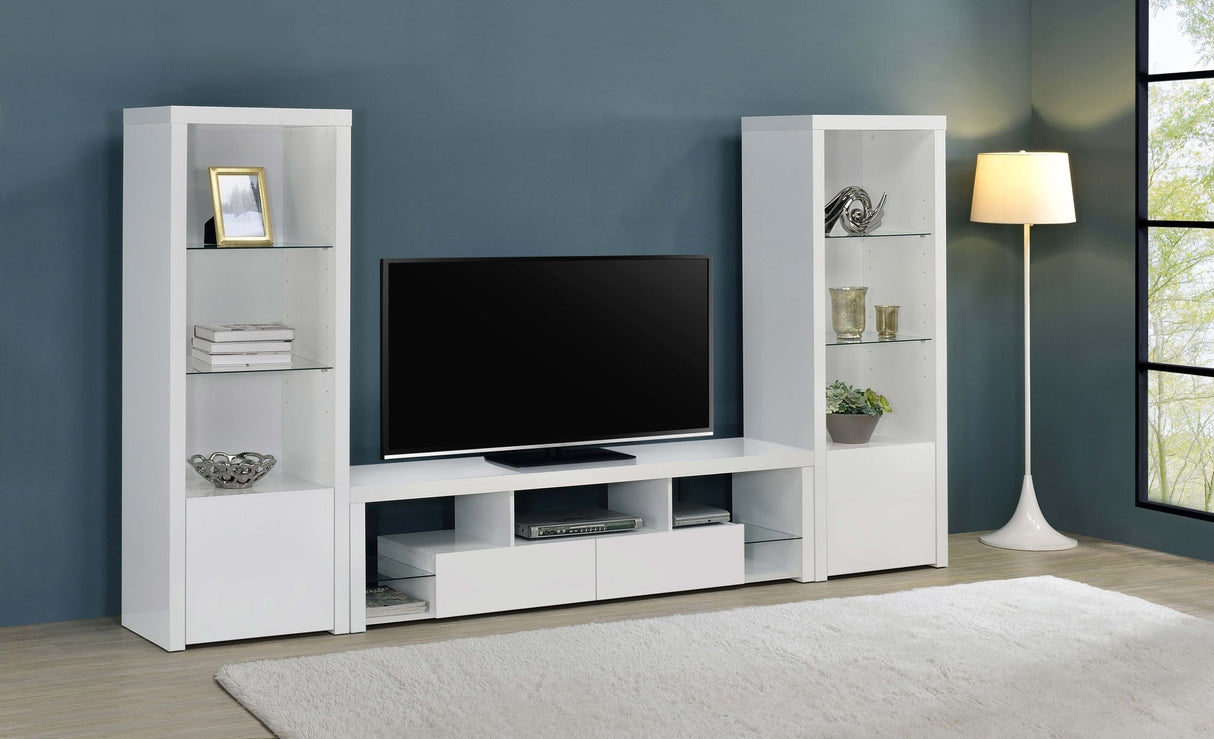 Jude 2 - drawer 71" TV Stand With Shelving White High Gloss | Coaster | Home Elegance USA