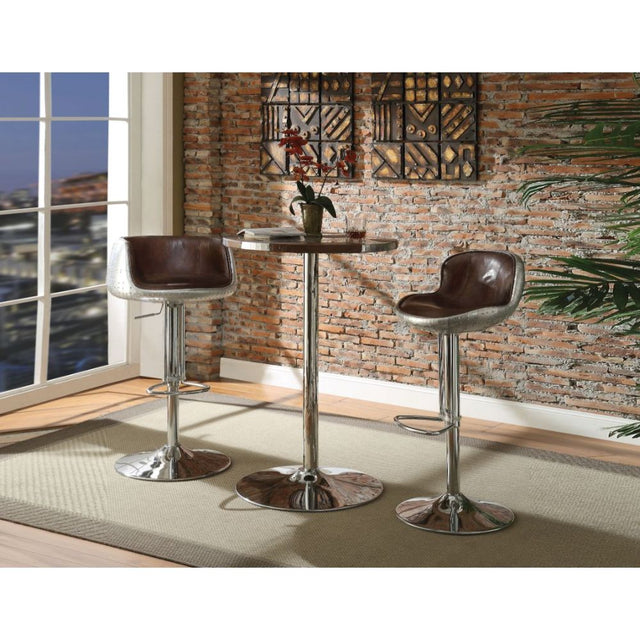 Brancaster Bar Table 70425 Retro Brown Top Grain Leather & Aluminum | Acme | Home Elegance USA