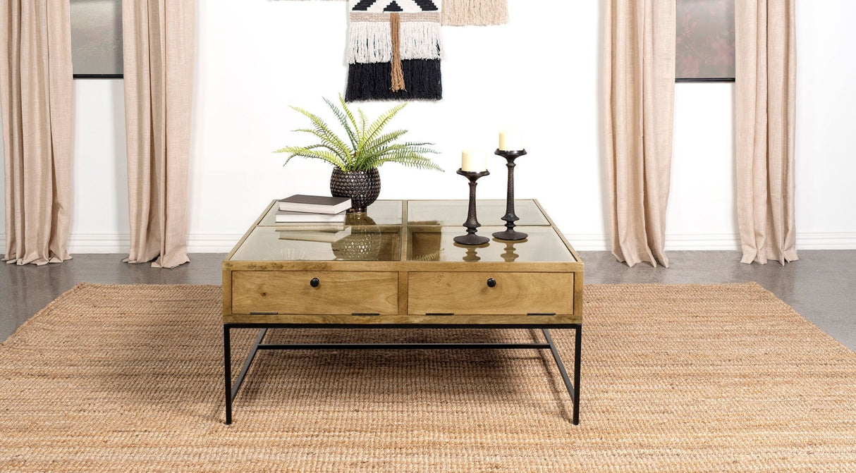 Coffee Table - Stephie 4-drawer Square Clear Glass Top Coffee Table Honey Brown