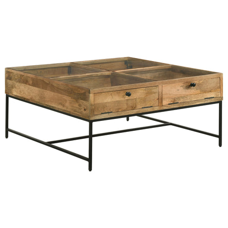 Coffee Table - Stephie 4-drawer Square Clear Glass Top Coffee Table Honey Brown