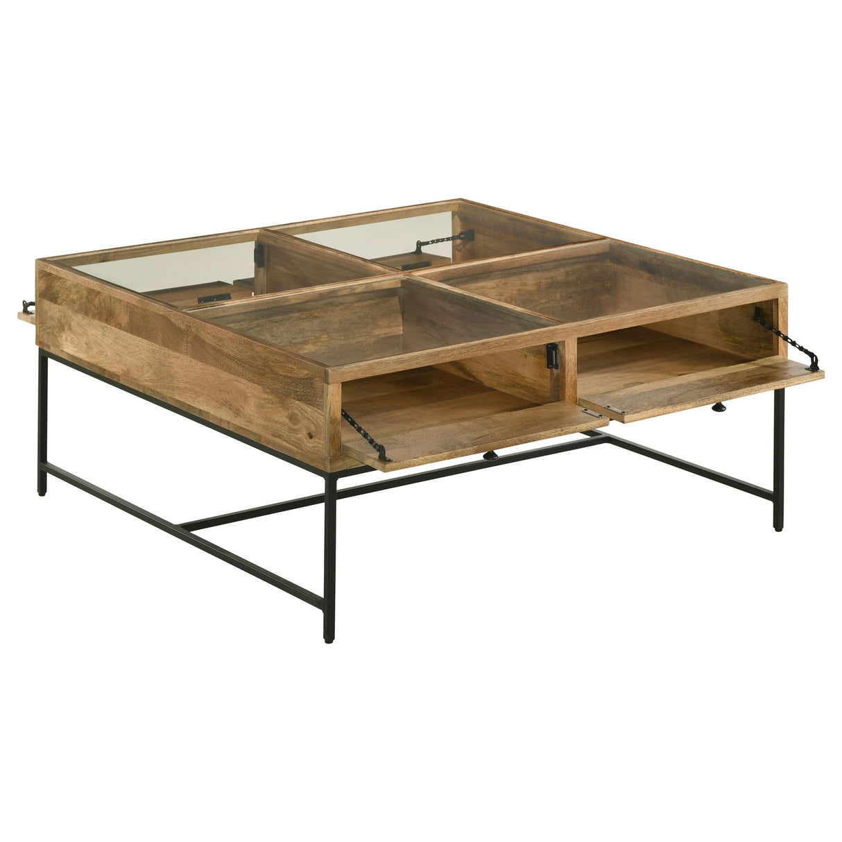 Coffee Table - Stephie 4-drawer Square Clear Glass Top Coffee Table Honey Brown