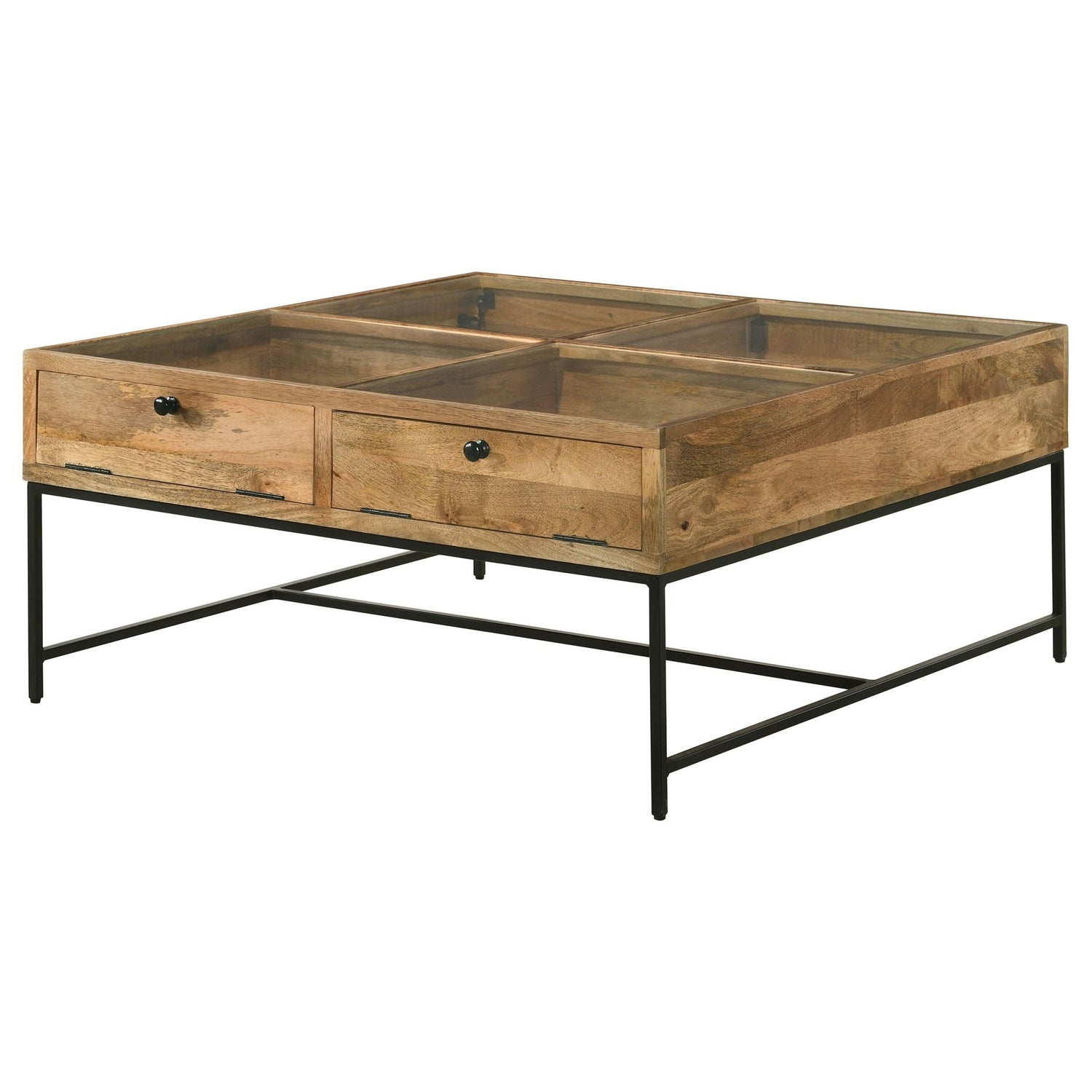 Coffee Table - Stephie 4-drawer Square Clear Glass Top Coffee Table Honey Brown