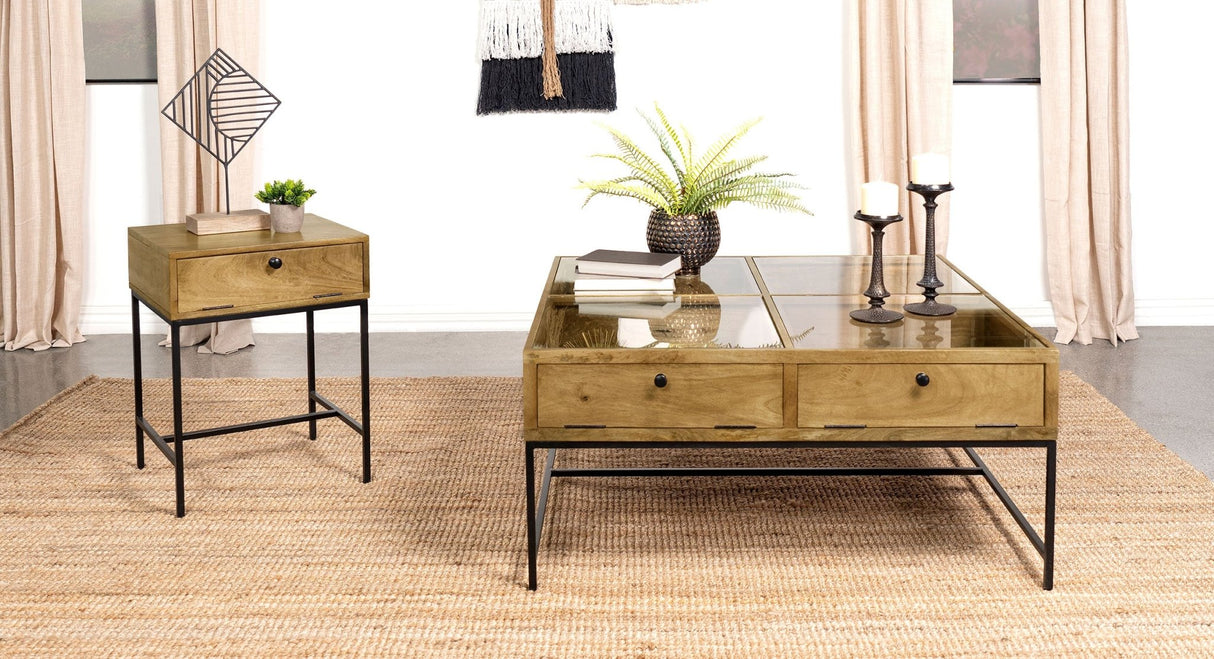 Coffee Table - Stephie 4-drawer Square Clear Glass Top Coffee Table Honey Brown