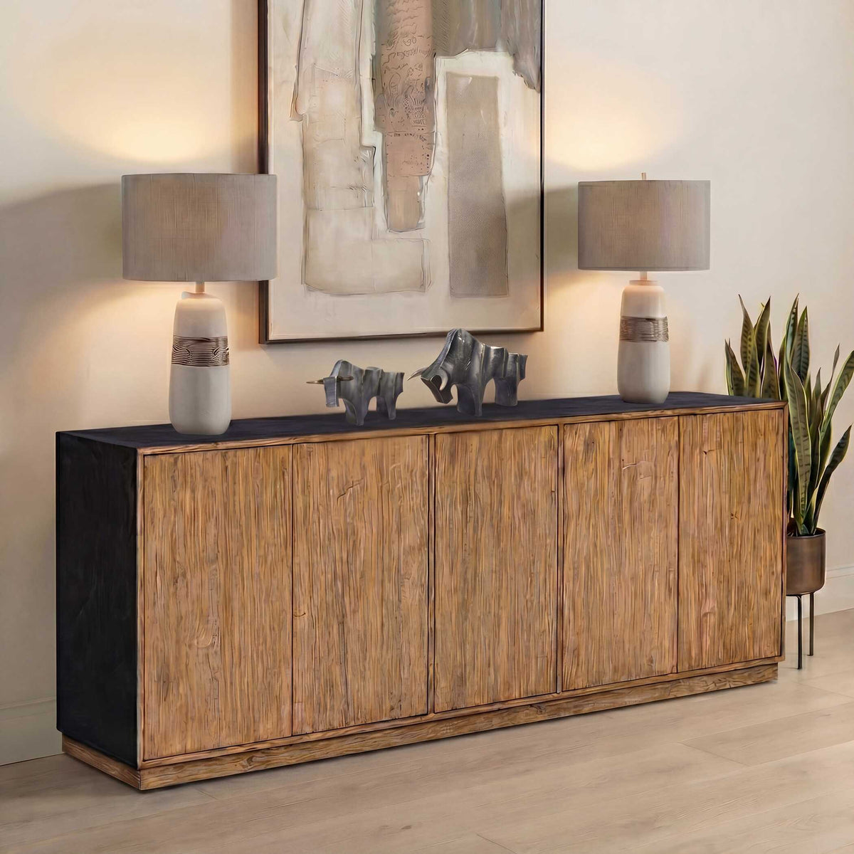Kelvin 5 Door Wood Media Console - Light Brown by Uttermost - View 2
