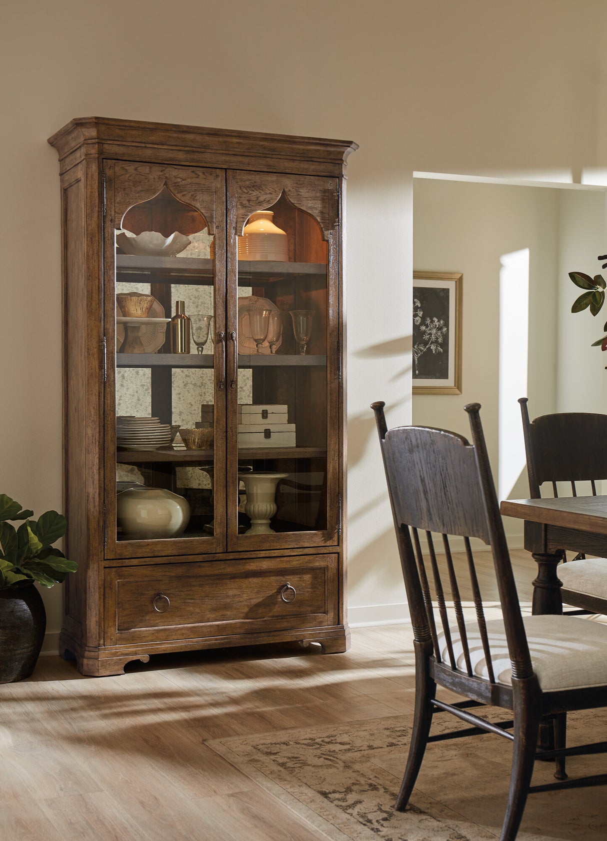 Vinca Carved Cabinet by M in Mahogany Solids & Mirrored Glass