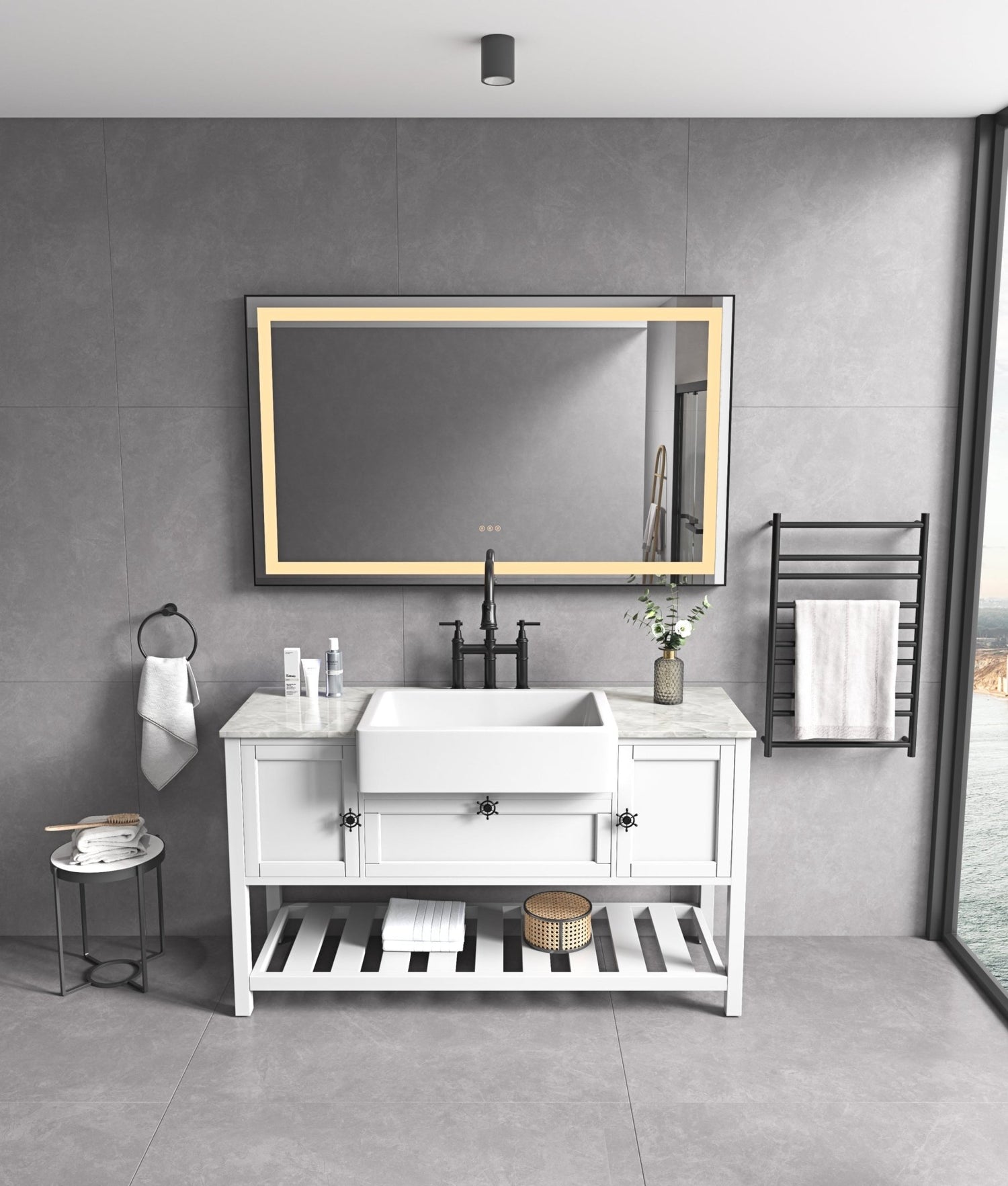 72 in. W x 36 in. H Black Framed LED Single Bathroom Vanity Mirror in Polished Crystal Bathroom Vanity LED Mirror with 3 Color Lights Mirror for Bathroom Wall Smart Lighted Vanity Mirror | Home Elegance USA