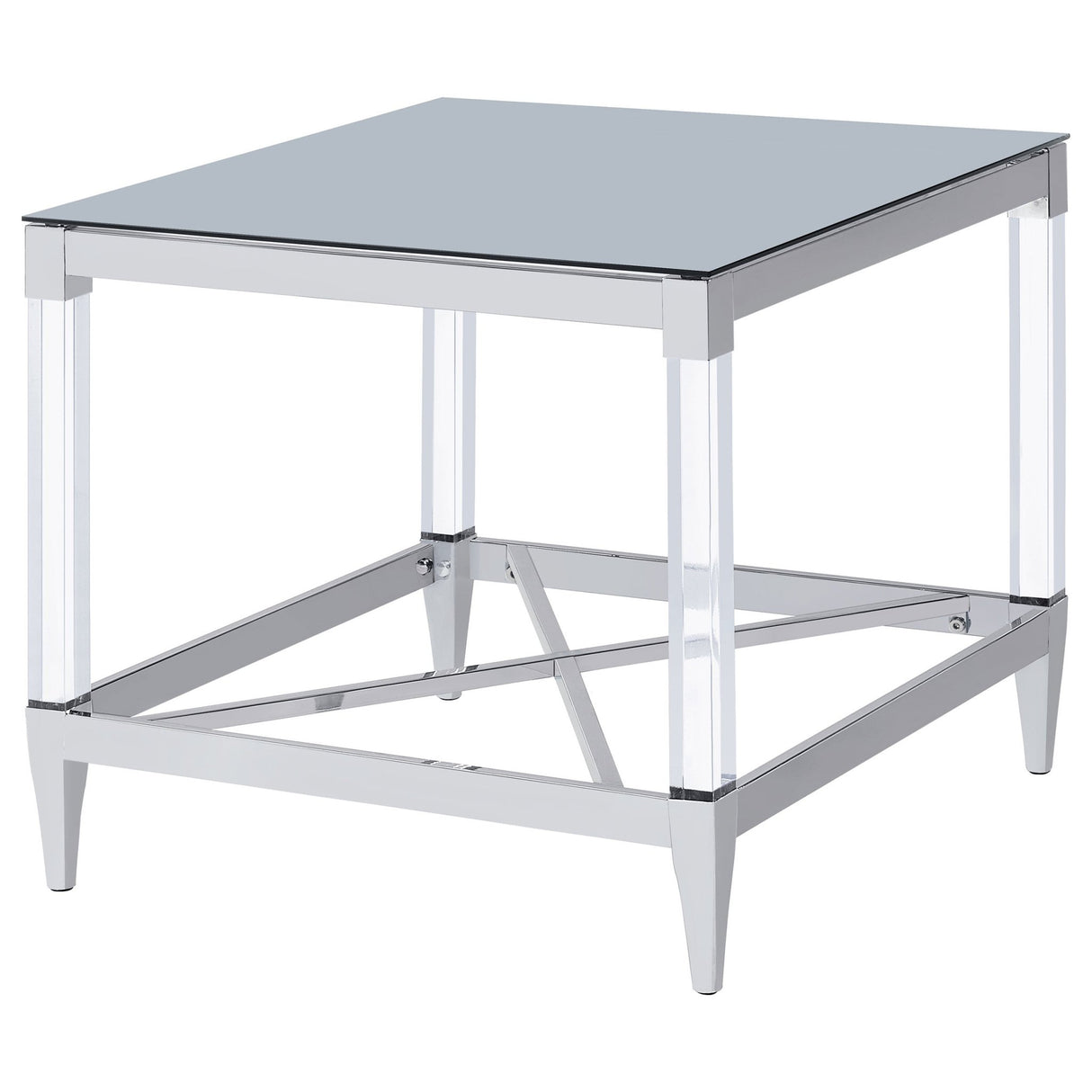 End Table - Lindley Square End Table with Acrylic Legs and Tempered Mirror Top Chrome