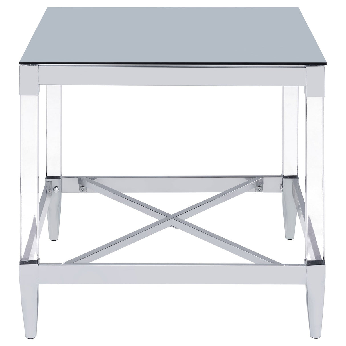 End Table - Lindley Square End Table with Acrylic Legs and Tempered Mirror Top Chrome