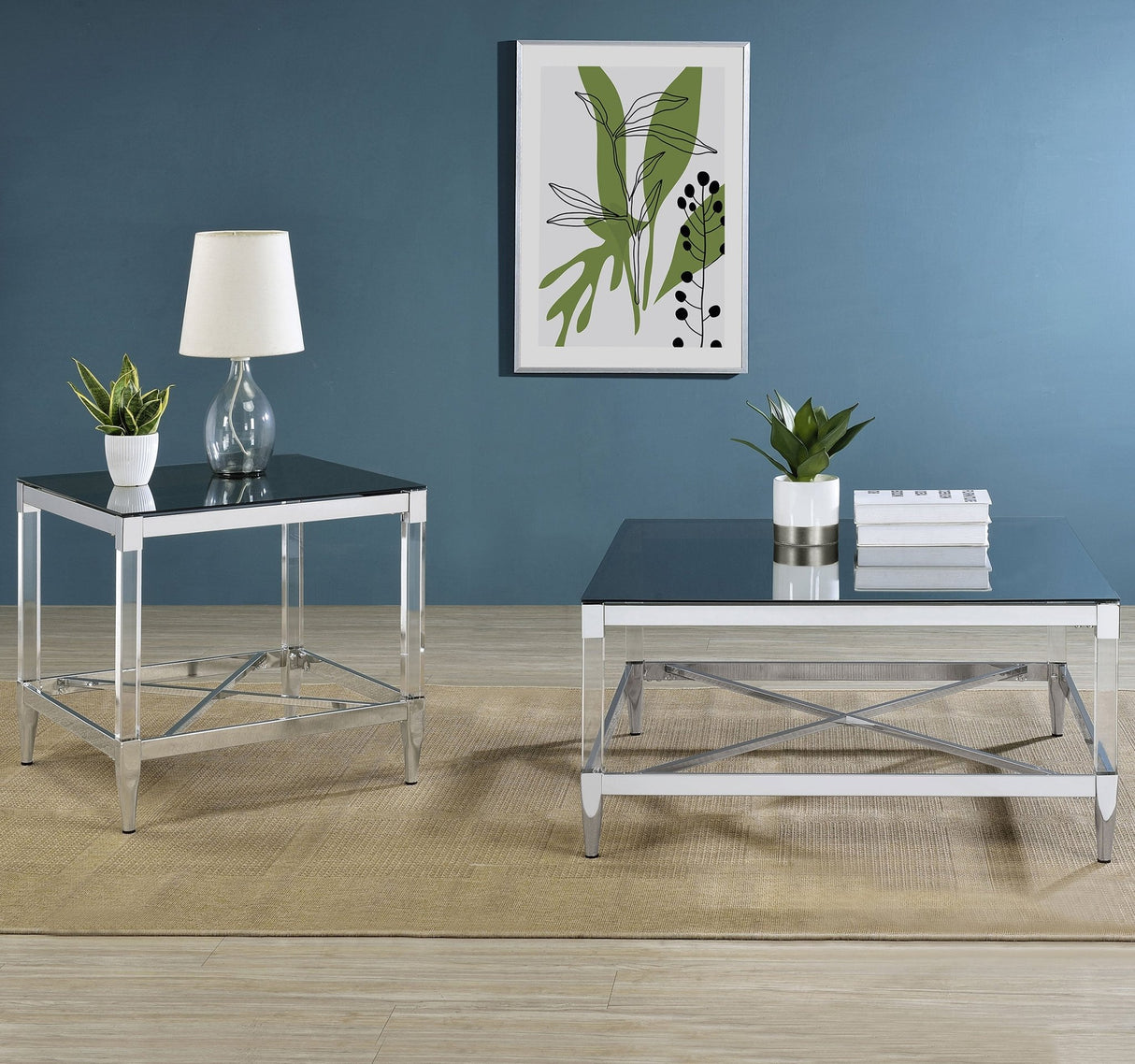 End Table - Lindley Square End Table with Acrylic Legs and Tempered Mirror Top Chrome