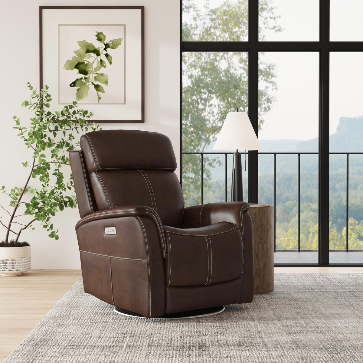 View Power Swivel Recliner With Power Headrest - Dark Brown | Flexsteel
