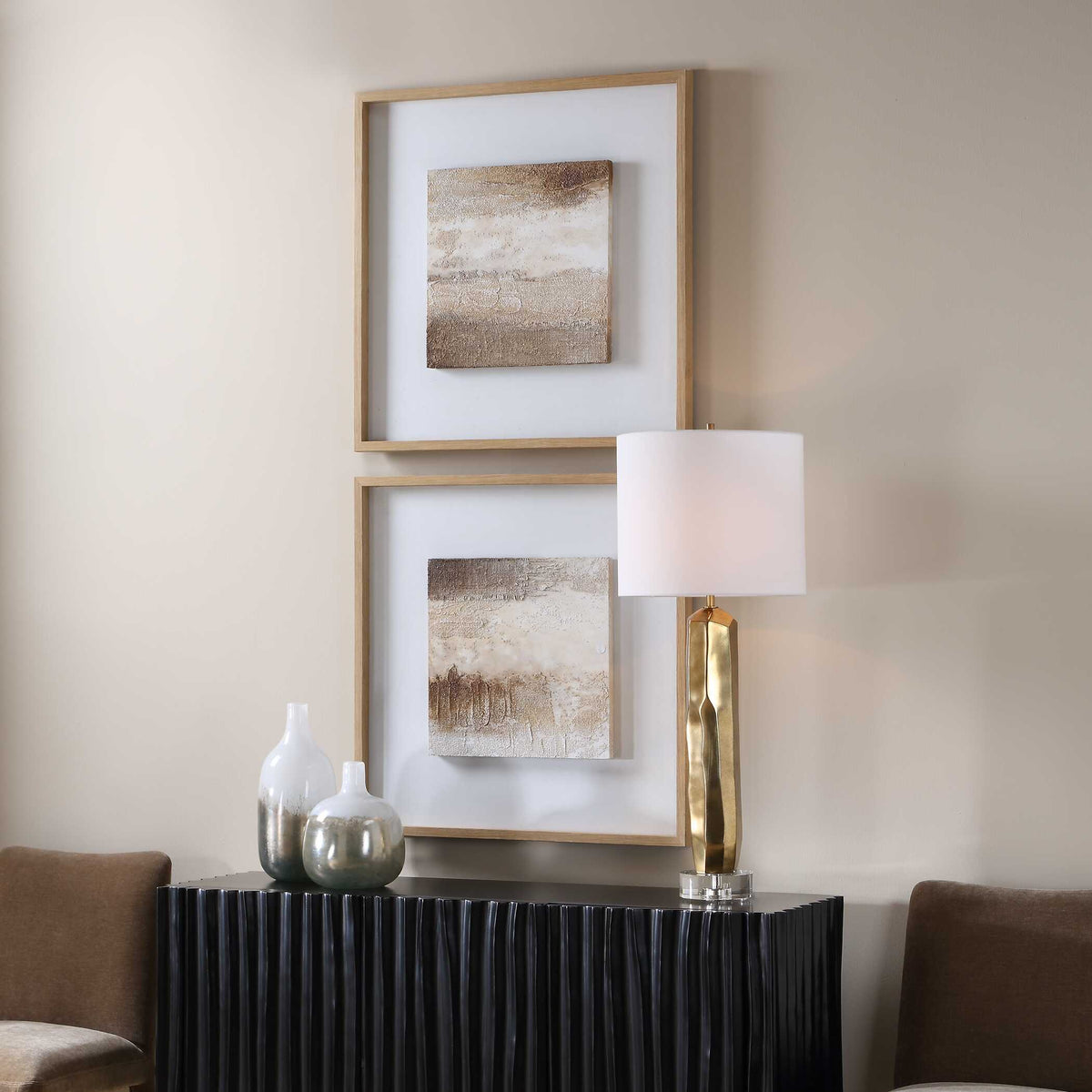 Between Lines Abstract Painting (Set of 2) - Light Brown / White by Uttermost - View 3