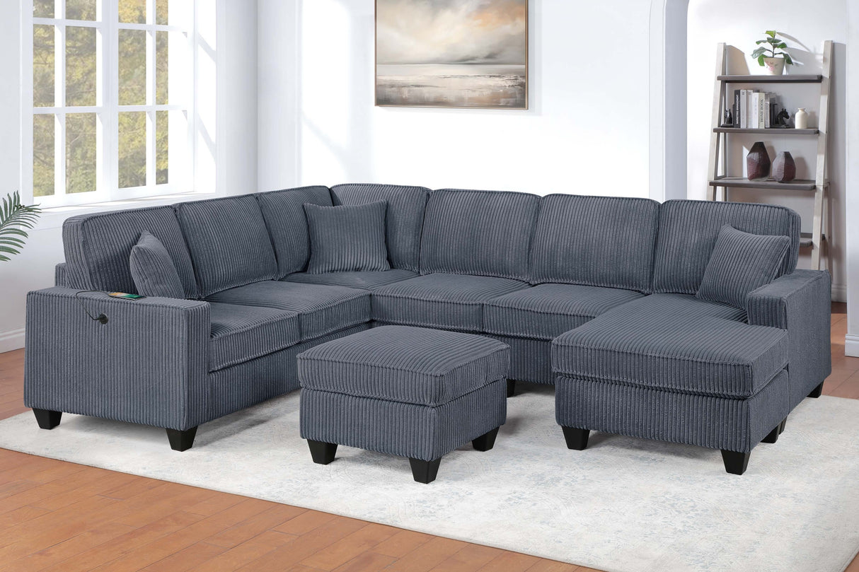 Dark Gray Finish LAF Loveseat With USB Port Modern style 5pc Sectional Set Corner Wedge Armless Chair Cocktail Ottoman RAF Loveseat With Storage Primary Living Room