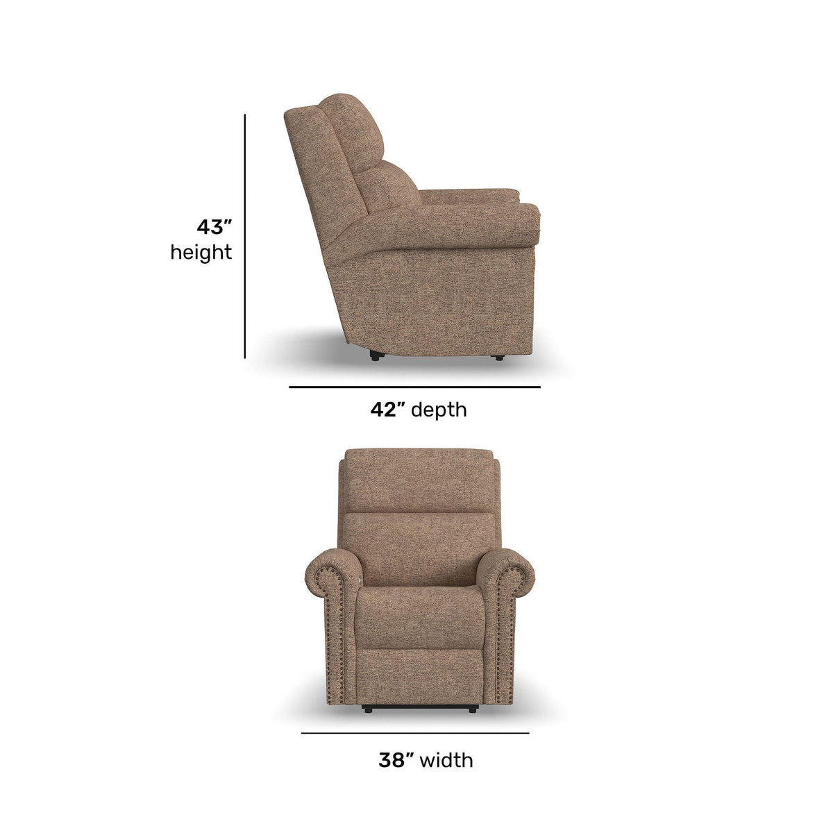Bernard Power Fabric Recliner With Power Headrest & Lumbar, Nailhead Trim | Flexsteel