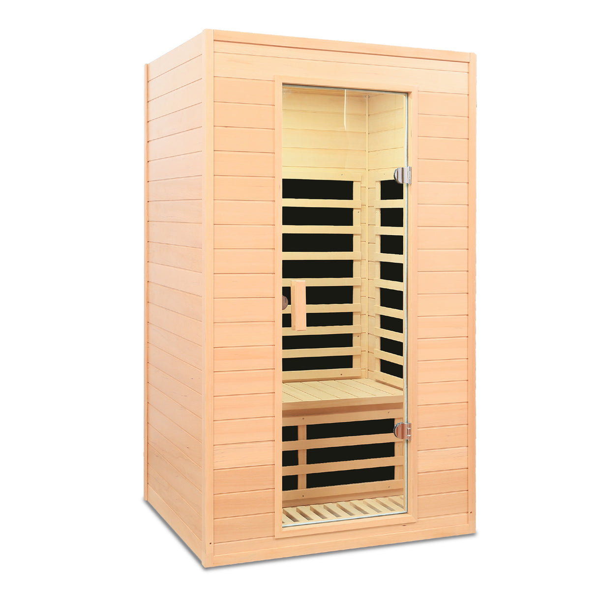 Sauna interior Hemlock para dos personas con techo de infrarrojos lejanos, Bluetooth e iluminación LED