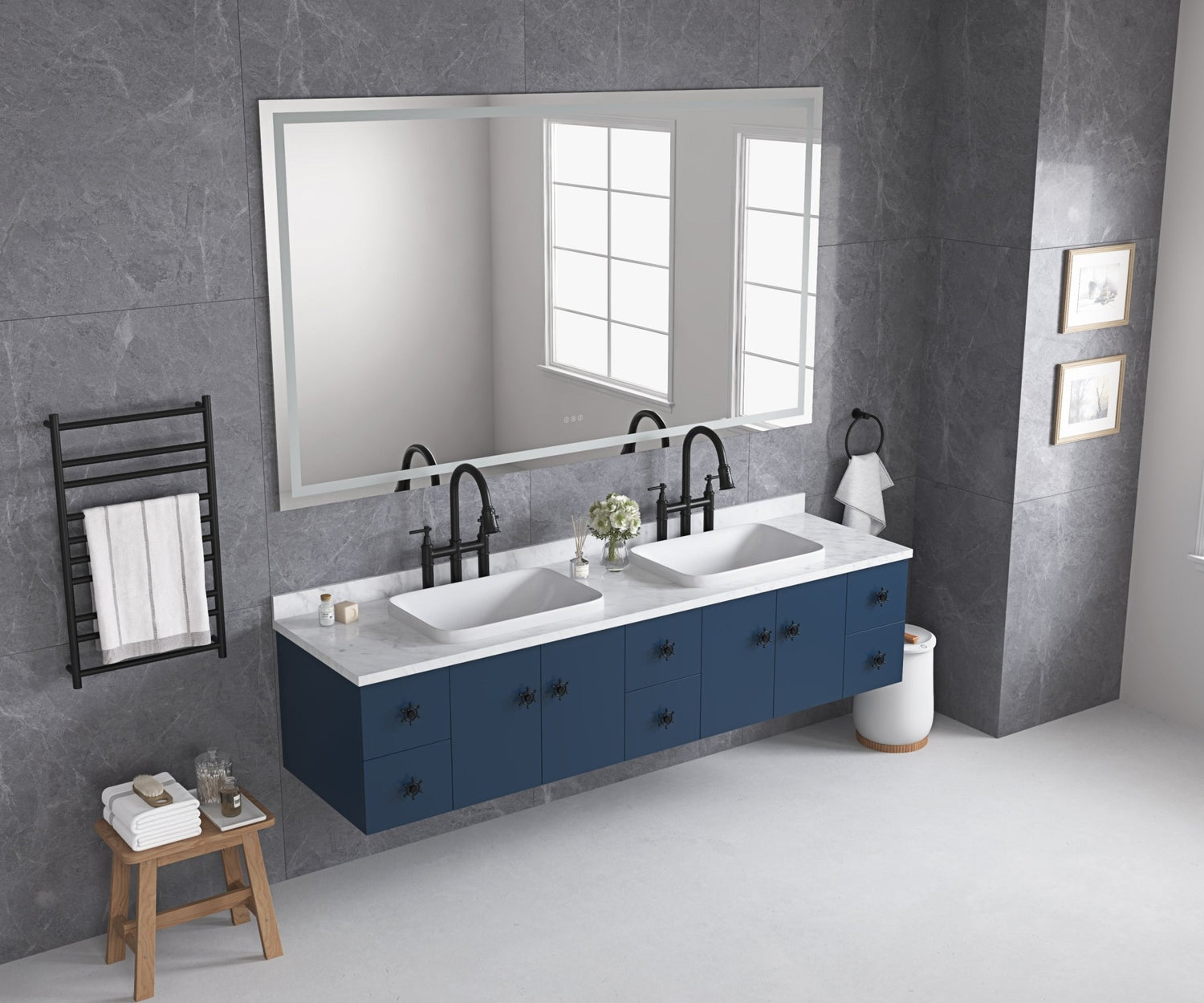 84*48 LED Lighted Bathroom Wall Mounted Mirror with High Lumen+Anti - Fog Separately Control bedroom full - length mirror bathroom led mirror hair salon mirror | Home Elegance USA