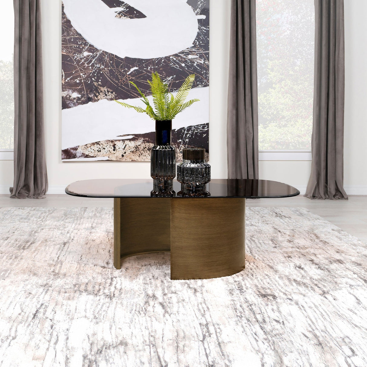 Coffee Table  - Morena Rectangular Coffee Table with Tawny Tempered Glass Top Brushed Bronze