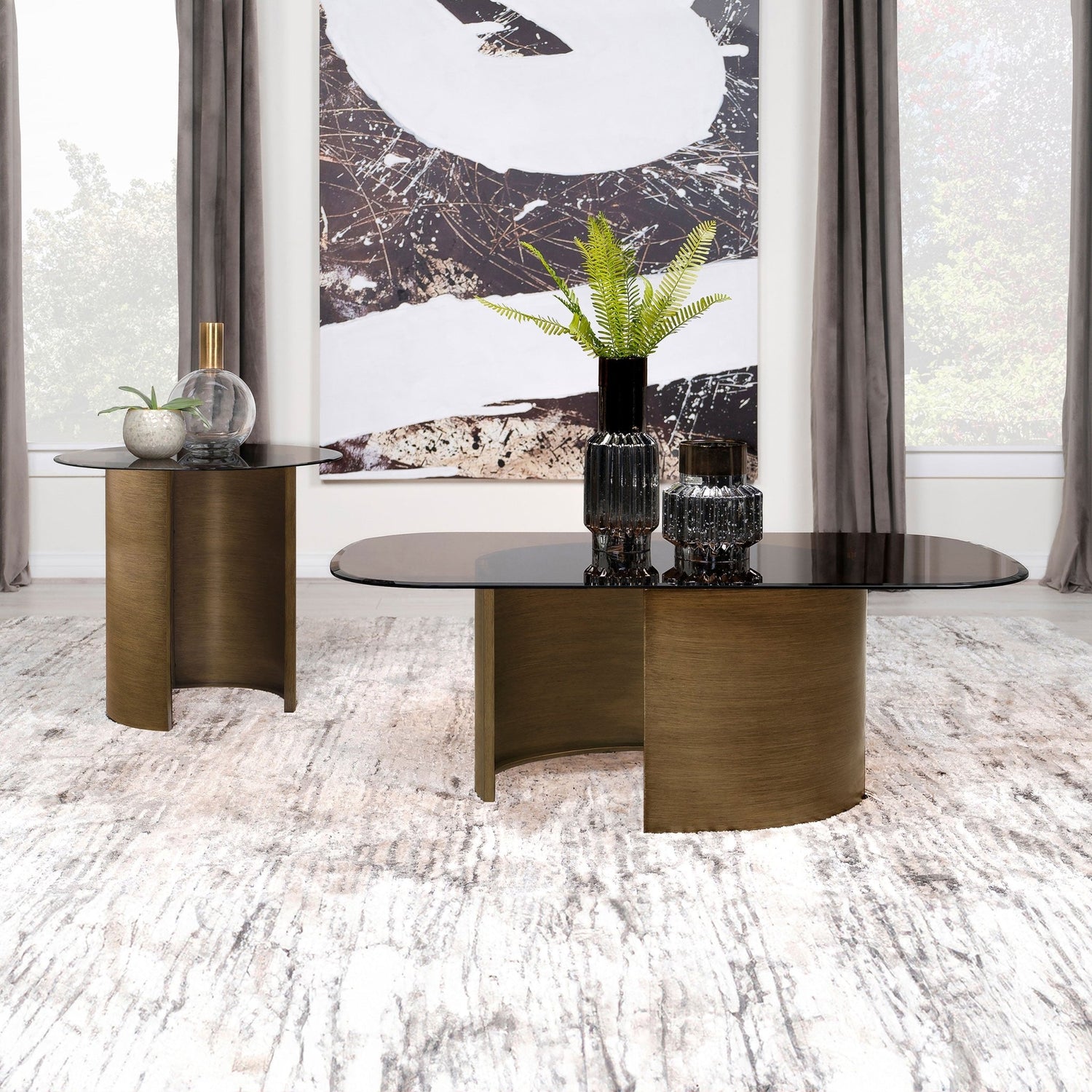 Coffee Table  - Morena Rectangular Coffee Table with Tawny Tempered Glass Top Brushed Bronze