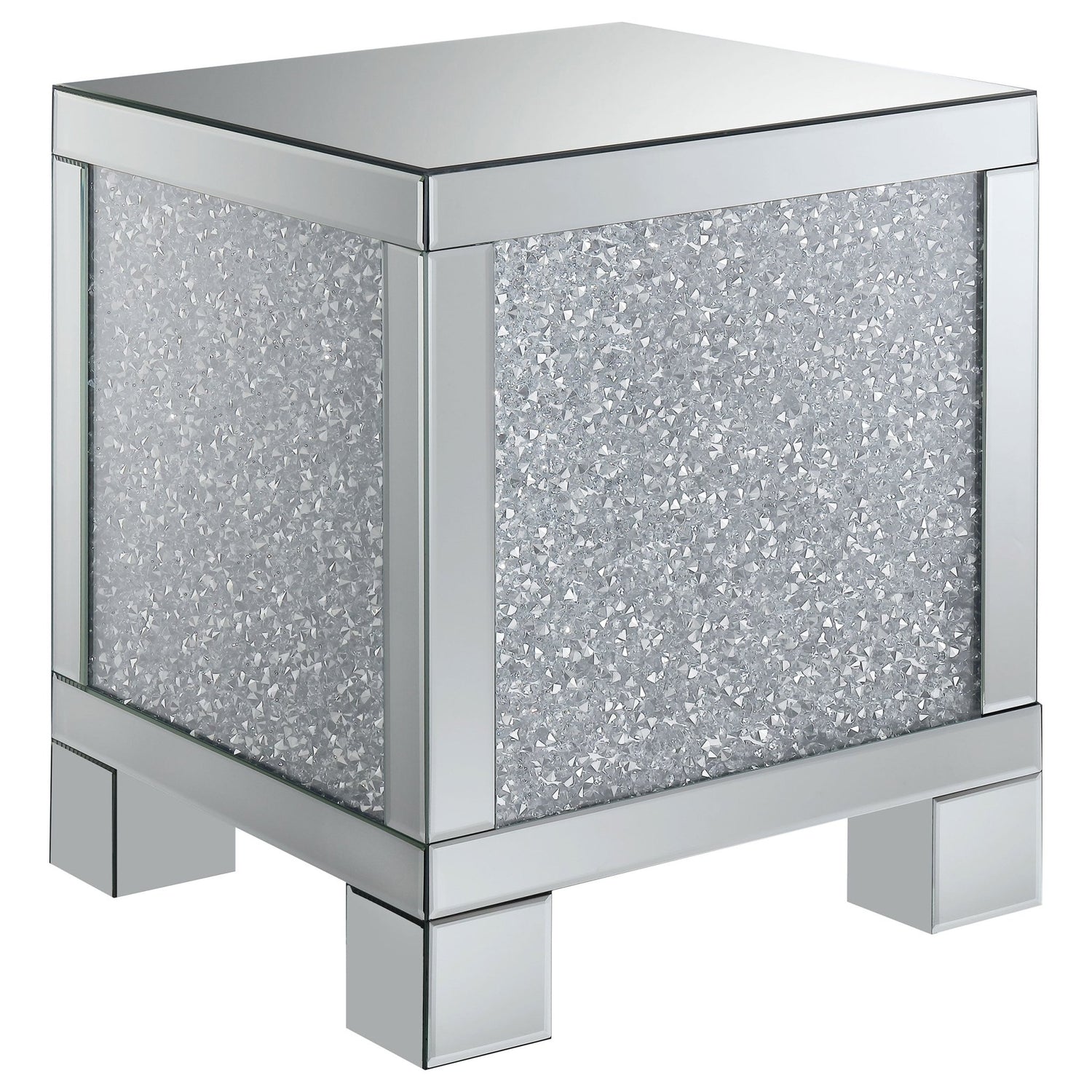 End Table - Gillian Square End Table Silver and Clear Mirror