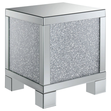 End Table - Gillian Square End Table Silver and Clear Mirror