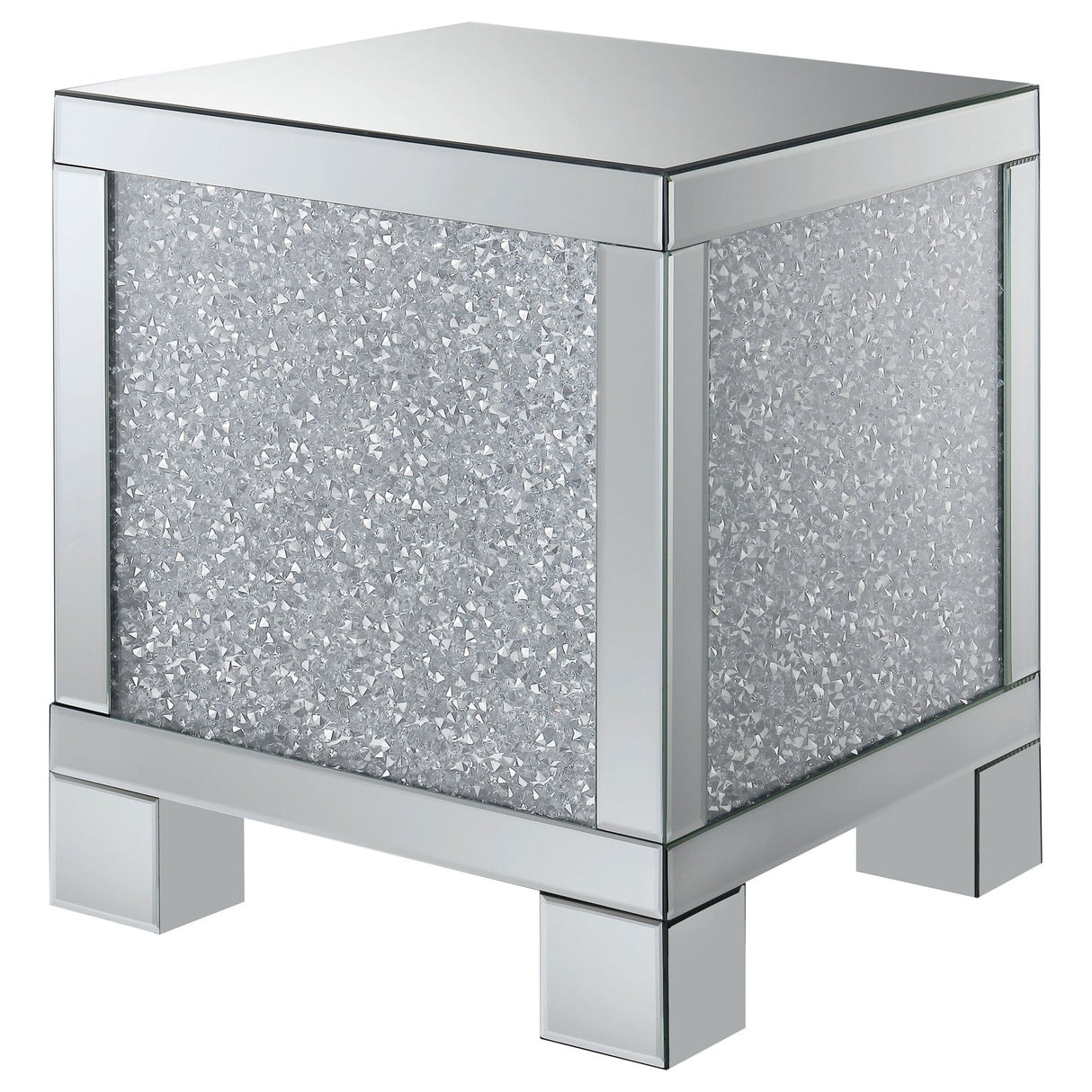 End Table - Gillian Square End Table Silver and Clear Mirror