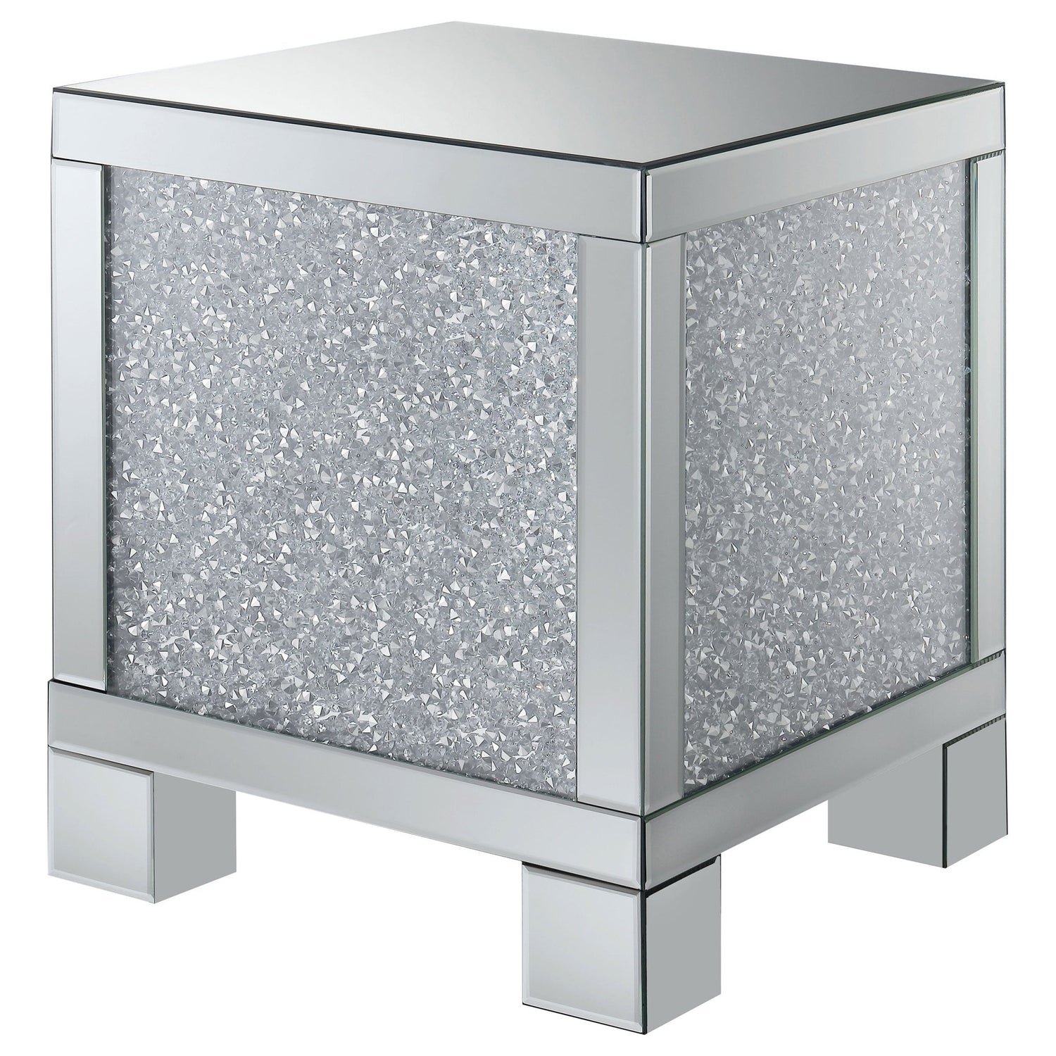 End Table - Gillian Square End Table Silver and Clear Mirror