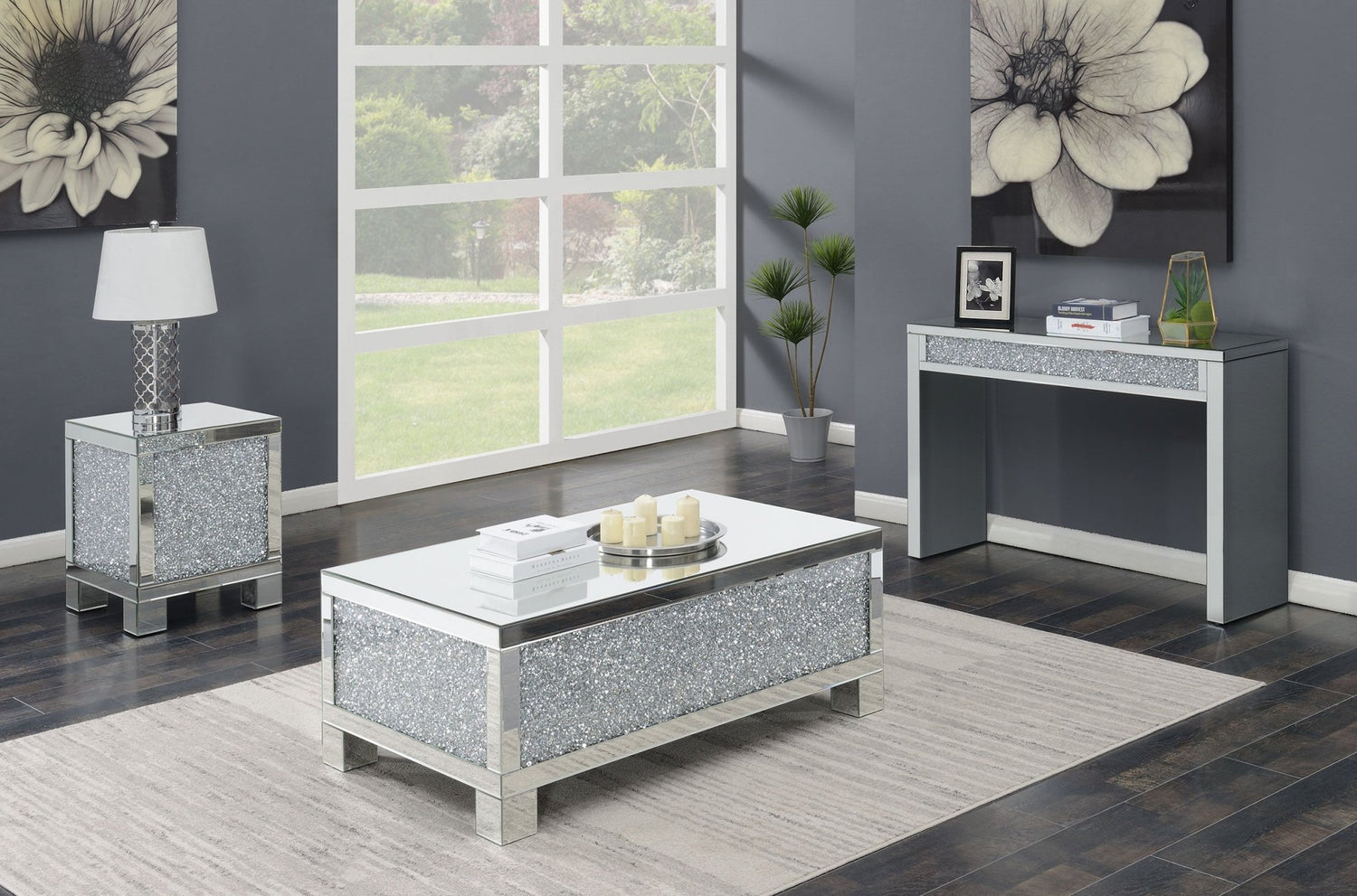 End Table - Gillian Square End Table Silver and Clear Mirror