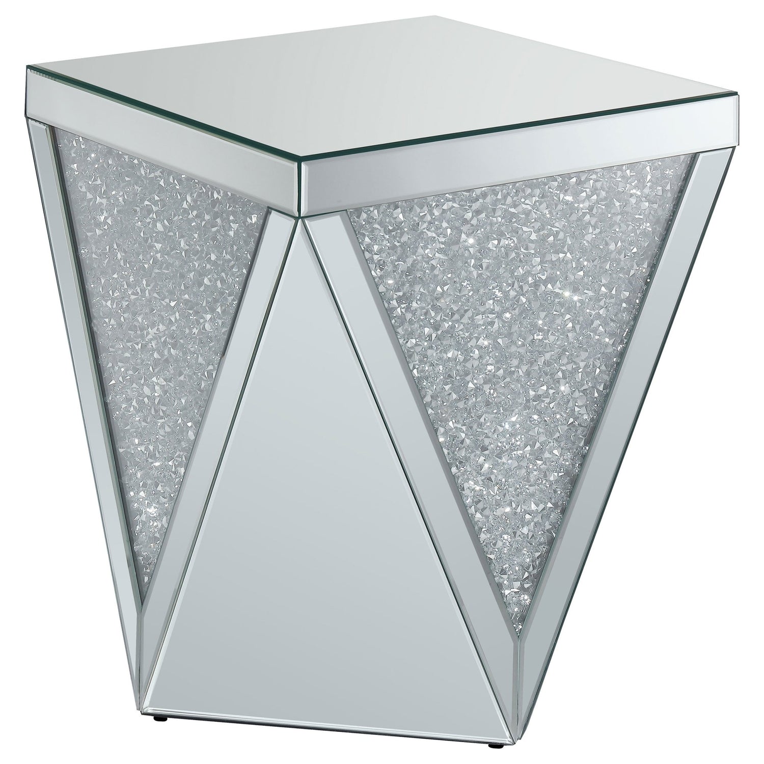 Amore Square End Table with Triangle Detailing Silver and Clear Mirror | Coaster | Home Elegance USA