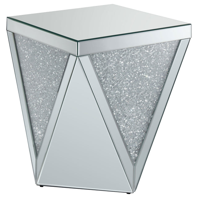 Amore Square End Table with Triangle Detailing Silver and Clear Mirror | Coaster | Home Elegance USA
