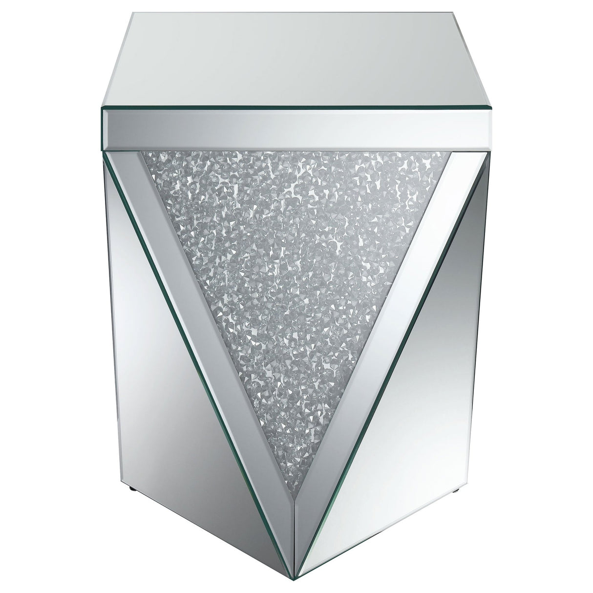Amore Square End Table with Triangle Detailing Silver and Clear Mirror | Coaster | Home Elegance USA