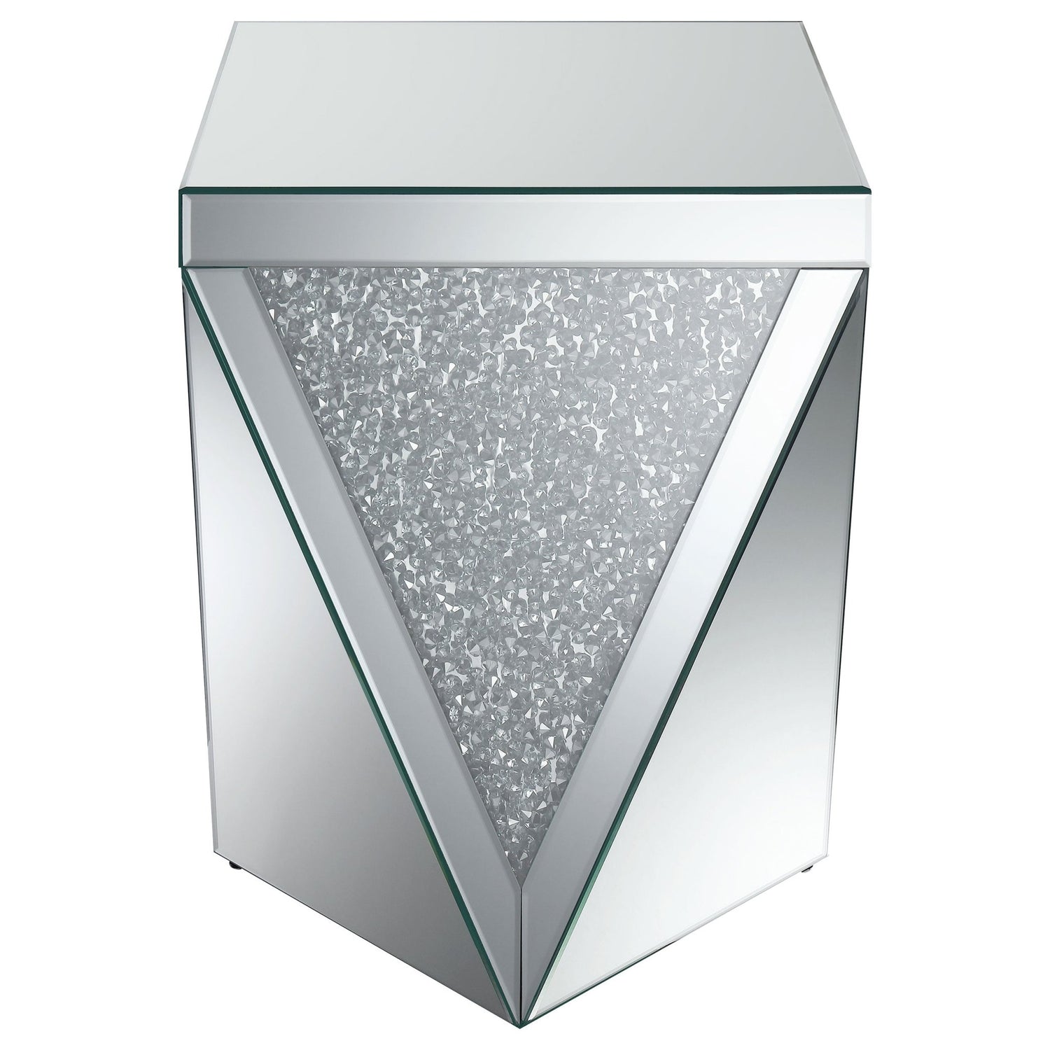 Amore Square End Table with Triangle Detailing Silver and Clear Mirror | Coaster | Home Elegance USA