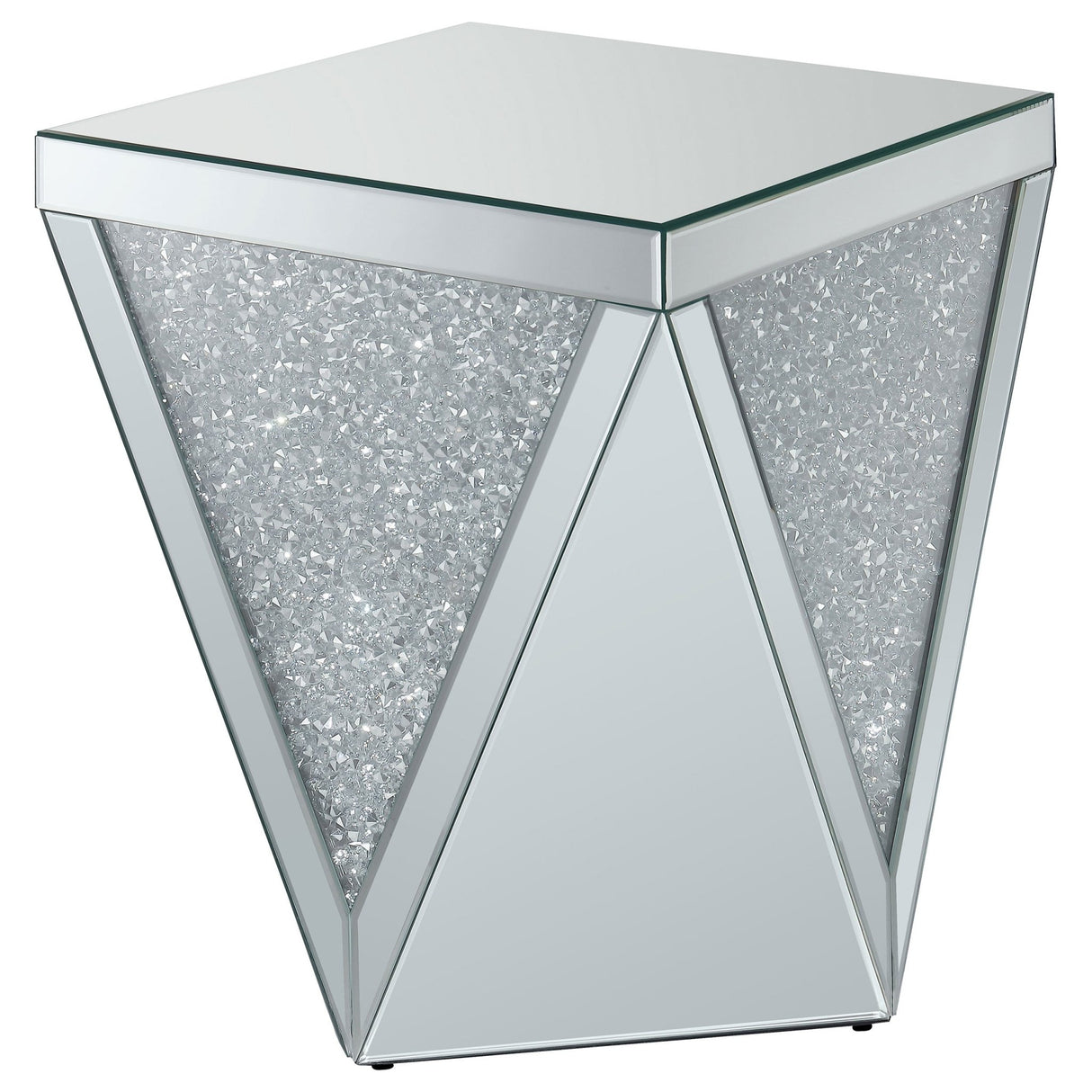 Amore Square End Table with Triangle Detailing Silver and Clear Mirror | Coaster | Home Elegance USA