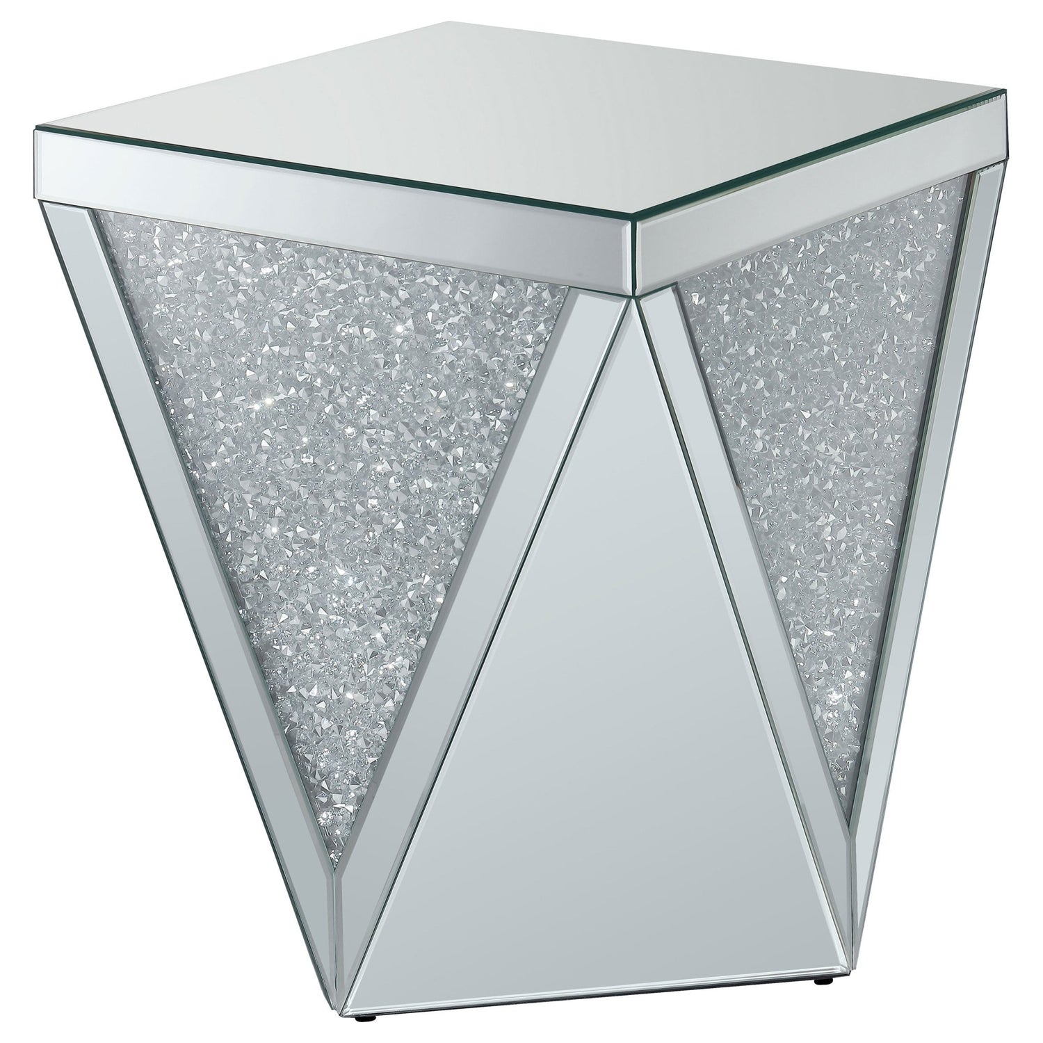 Amore Square End Table with Triangle Detailing Silver and Clear Mirror | Coaster | Home Elegance USA