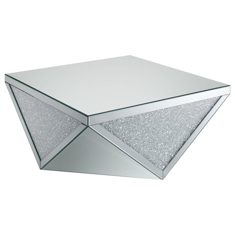 Amore Square Coffee Table with Triangle Detailing Silver and Clear Mirror | Coaster | Home Elegance USA
