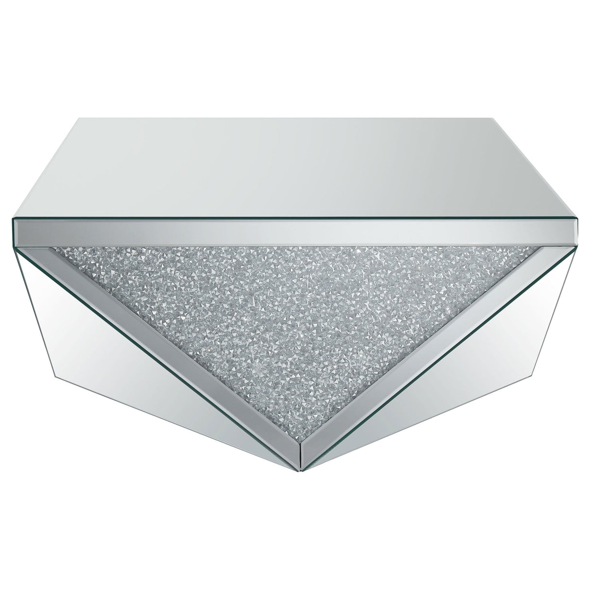 Amore Square Coffee Table with Triangle Detailing Silver and Clear Mirror | Coaster | Home Elegance USA