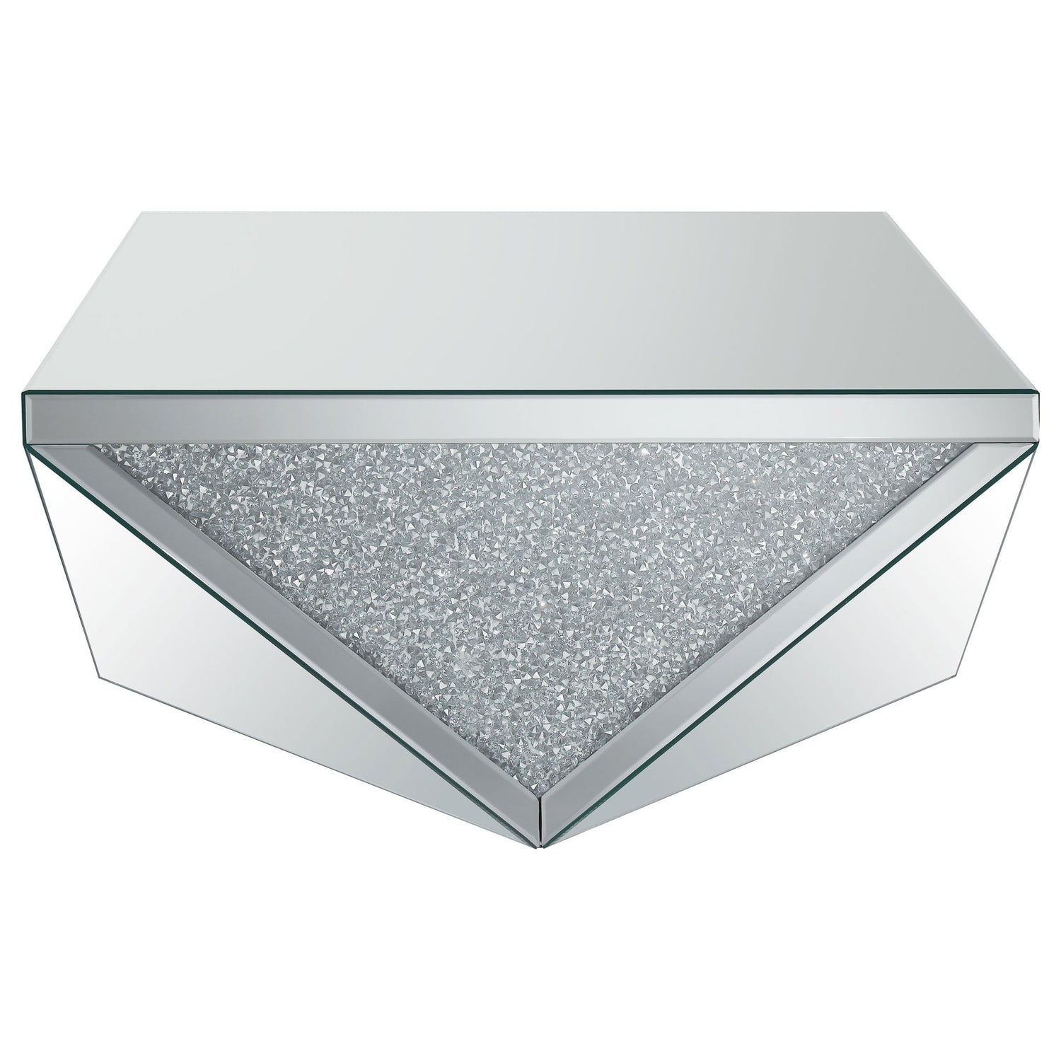 Amore Square Coffee Table with Triangle Detailing Silver and Clear Mirror | Coaster | Home Elegance USA