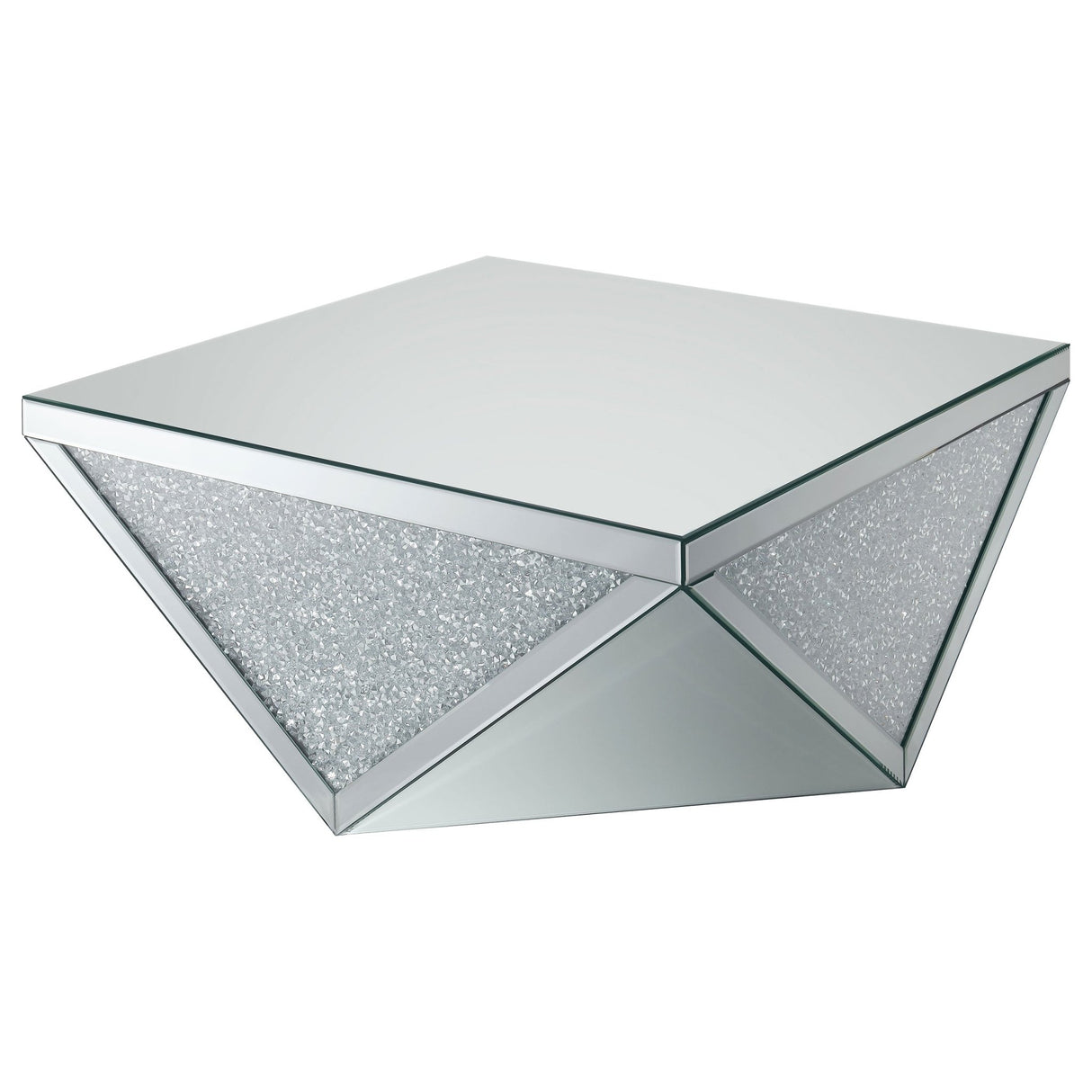 Amore Square Coffee Table with Triangle Detailing Silver and Clear Mirror | Coaster | Home Elegance USA