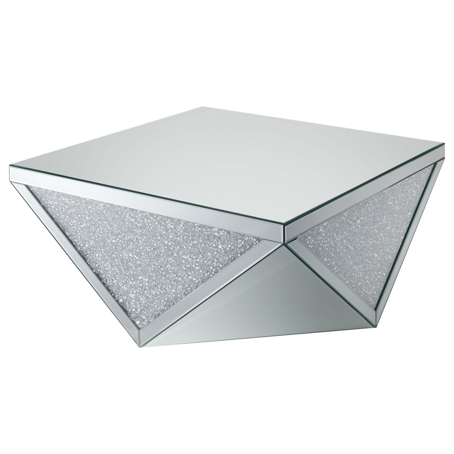 Amore Square Coffee Table with Triangle Detailing Silver and Clear Mirror | Coaster | Home Elegance USA