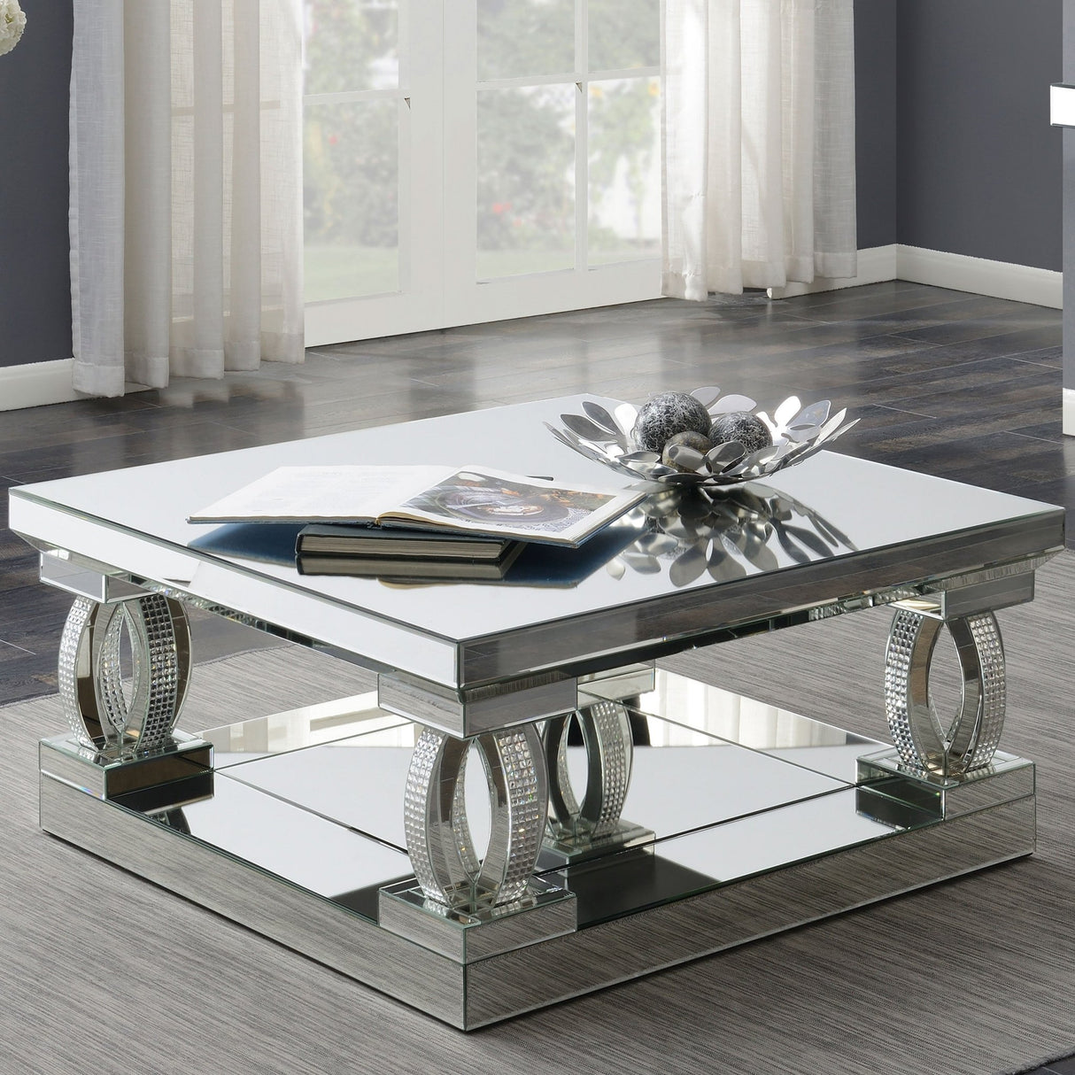Amalia Square Coffee Table with Lower Shelf Mirror | Coaster | Home Elegance USA