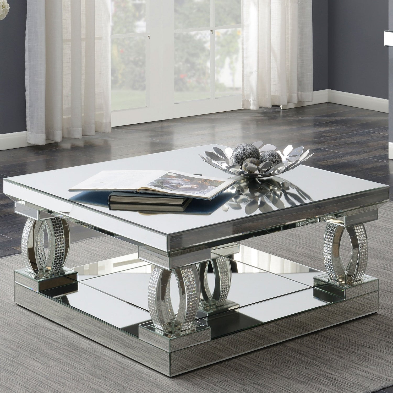 Amalia Square Coffee Table with Lower Shelf Mirror | Coaster | Home Elegance USA