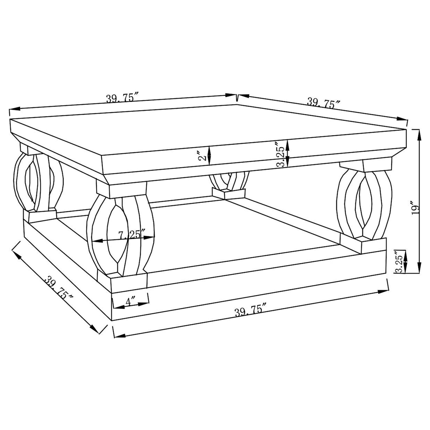 Amalia Square Coffee Table with Lower Shelf Mirror | Coaster | Home Elegance USA