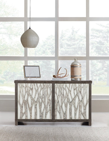 Hooker Furniture Commerce & Market Aspen Grove Door Chest – Dark Wood Finish, Tree and Branch Motif, Soft-Close Doors - Home Elegance USA