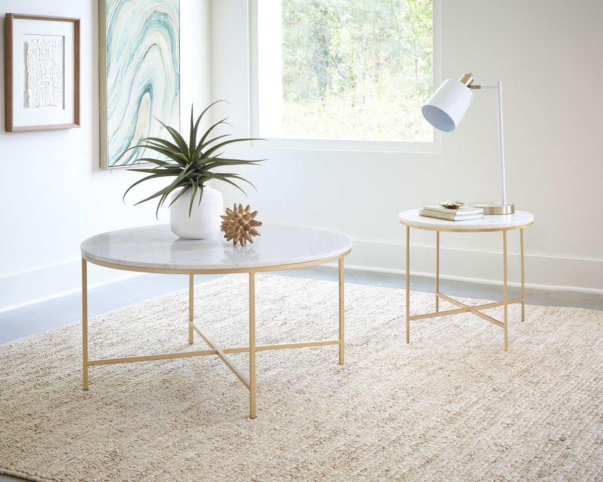 Coffee Table - Ellison Round X-cross Coffee Table White and Gold