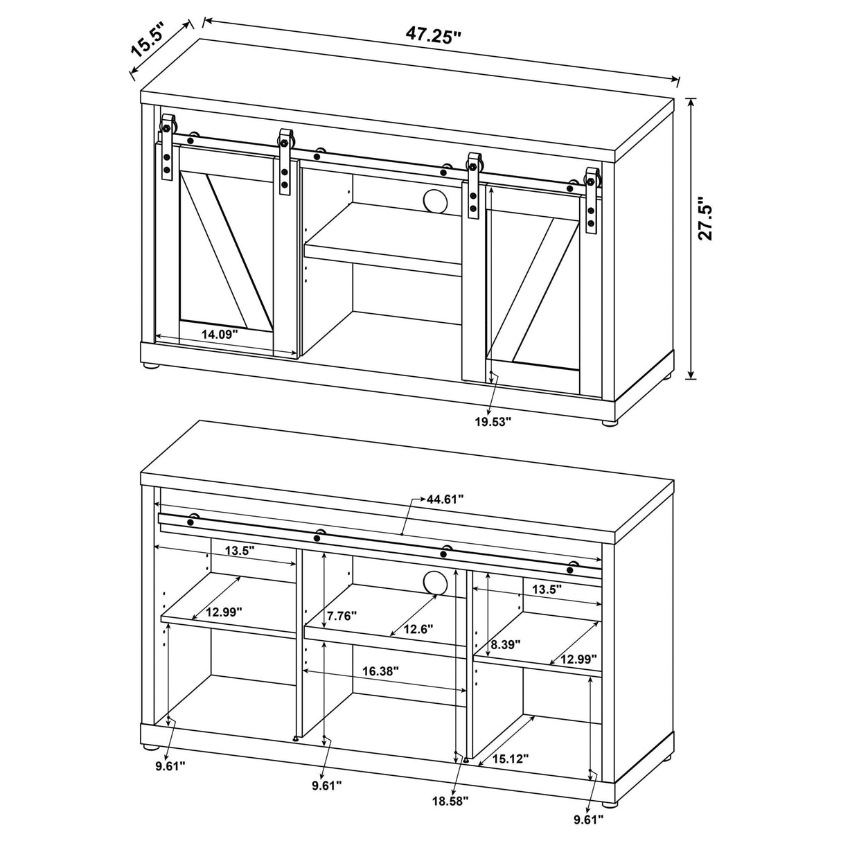 Brockton 48 - inch 3 - shelf Sliding Doors TV Console Grey Driftwood | Coaster | Home Elegance USA