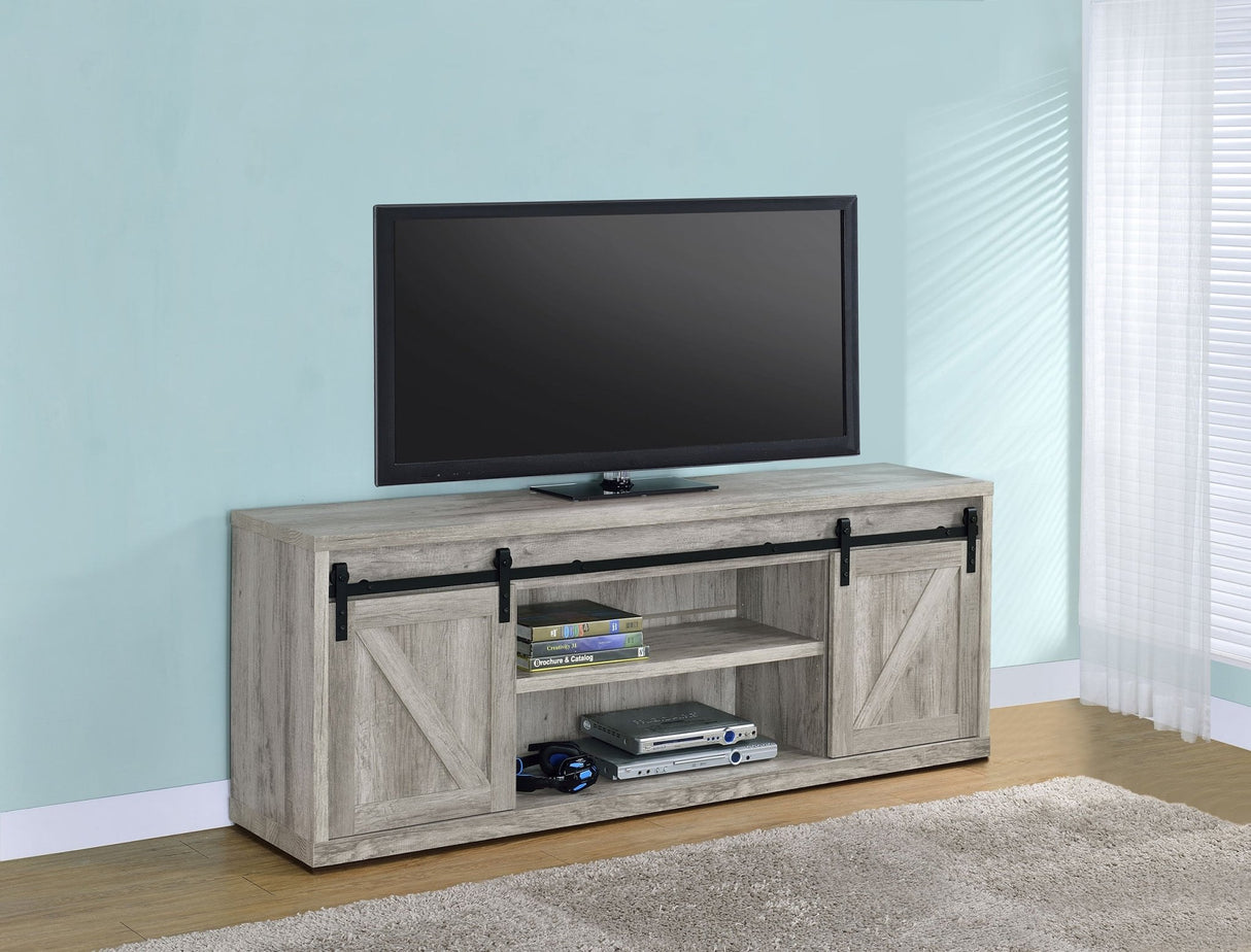 71" Tv Stand - Brockton 71 - inch 3 - shelf Sliding Doors TV Console Grey Driftwood | Coaster | Home Elegance USA
