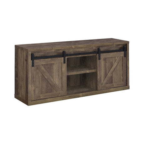 Brockton 59 - inch 3 - shelf Sliding Doors TV Console Rustic Oak | Coaster | Home Elegance USA