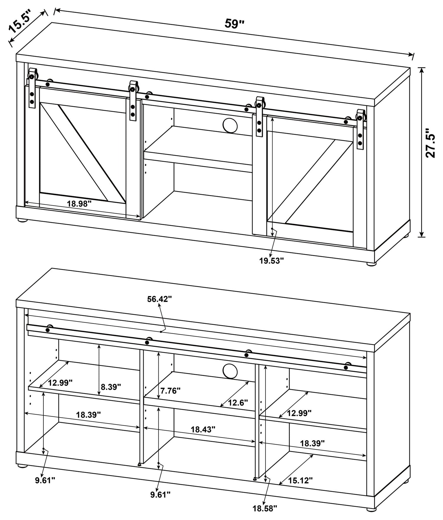 Brockton 59 - inch 3 - shelf Sliding Doors TV Console Rustic Oak | Coaster | Home Elegance USA