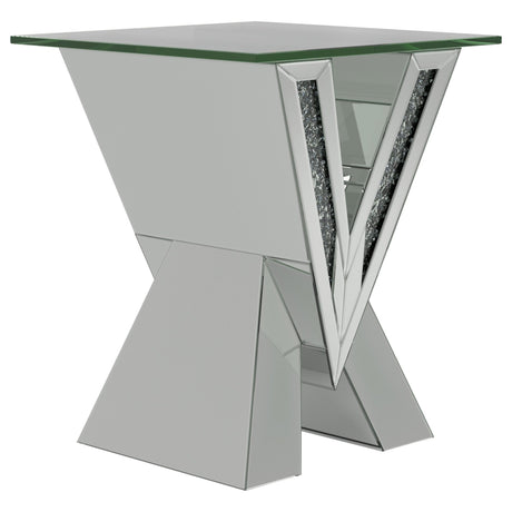 End Table - Taffeta V-shaped End Table with Glass Top Silver