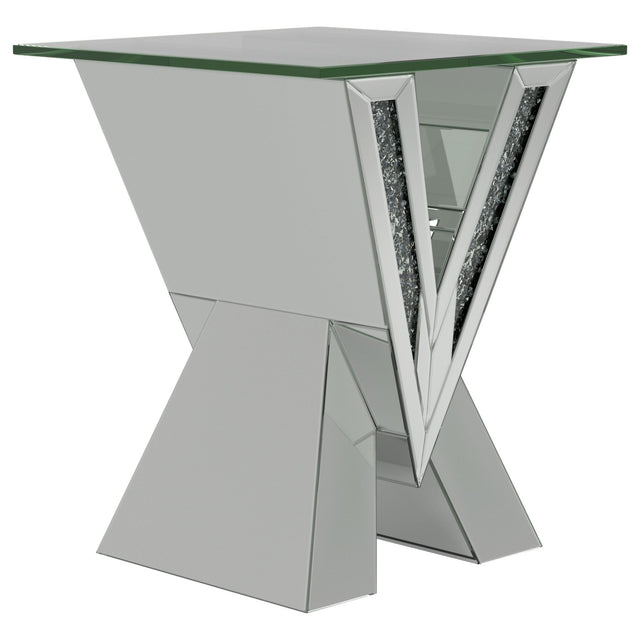 End Table - Taffeta V-shaped End Table with Glass Top Silver