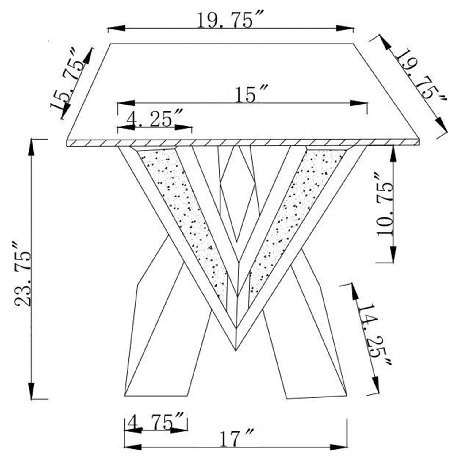 End Table - Taffeta V-shaped End Table with Glass Top Silver